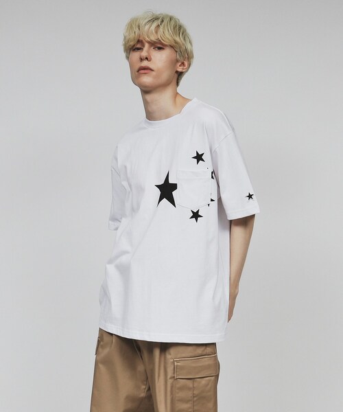 tk.TAKEO KIKUCHI（ティーケータケオキクチ）の「◆スタープリント アソートTシャツ（Tシャツ/カットソー・メンズ・ホワイト系1/ブラック系/ブラック/ホワイト・02/03/04）」の5枚目の写真