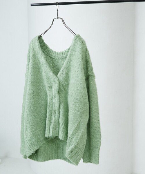 FREAK'S STORE（フリークスストア）の「限定展開　深 Vネック シャギー ニット 2way カーディガン（カーディガン/ボレロ・レディース・ブラウン/ピンク/グリーン/ベージュ/ナチュラル/グレー/ブルー/ブラック・ﾌﾘ-）」の6枚目の写真