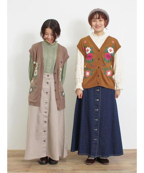 Samansa Mos2（サマンサ モスモス）の「【Sサイズ WEB限定】フロント釦フレアデニムスカート（スカート・レディース・ベージュ/ネイビー/ブルー・M/S）」の5枚目の写真