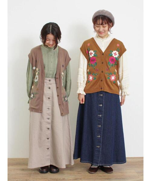 Samansa Mos2（サマンサ モスモス）の「【Sサイズ WEB限定】フロント釦フレアデニムスカート（スカート・レディース・ベージュ/ネイビー/ブルー・M/S）」の6枚目の写真