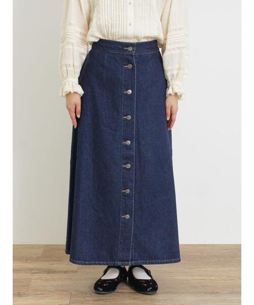 Samansa Mos2（サマンサ モスモス）の「【Sサイズ WEB限定】フロント釦フレアデニムスカート（スカート・レディース・ベージュ/ネイビー/ブルー・M/S）」の21枚目の写真