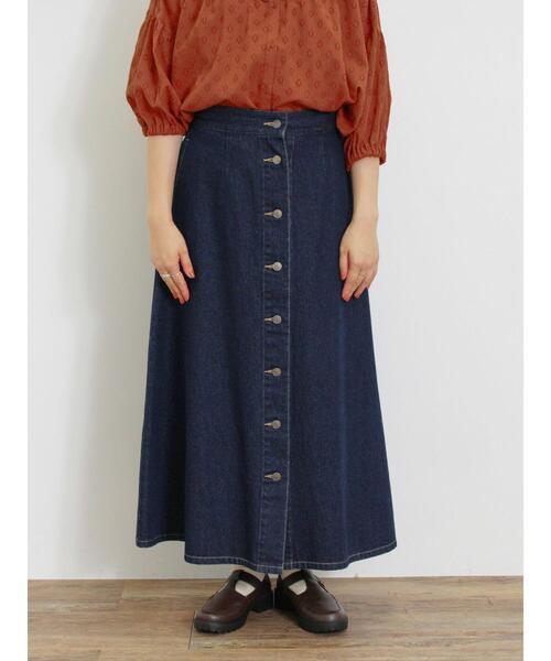 セール】【Sサイズ WEB限定】フロント釦フレアデニムスカート