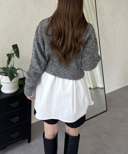 prose verse（プロズヴェール）の「ラメシャギーパールボタンカーディガン（カーディガン/ボレロ・レディース・ベージュ/チャコールグレー・MEDIUM）」の3枚目の写真