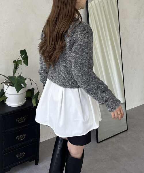 prose verse（プロズヴェール）の「ラメシャギーパールボタンカーディガン（カーディガン/ボレロ・レディース・ベージュ/チャコールグレー・MEDIUM）」の4枚目の写真