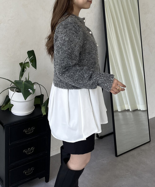 prose verse（プロズヴェール）の「ラメシャギーパールボタンカーディガン（カーディガン/ボレロ・レディース・ベージュ/チャコールグレー・MEDIUM）」の5枚目の写真