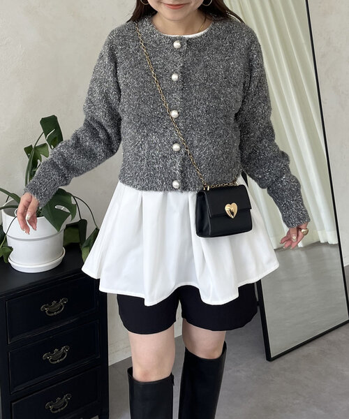 prose verse（プロズヴェール）の「ラメシャギーパールボタンカーディガン（カーディガン/ボレロ・レディース・ベージュ/チャコールグレー・MEDIUM）」の6枚目の写真