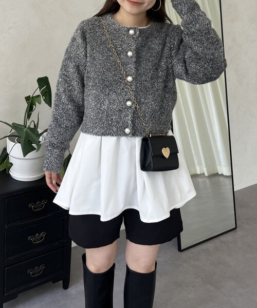 prose verse（プロズヴェール）の「ラメシャギーパールボタンカーディガン（カーディガン/ボレロ・レディース・ベージュ/チャコールグレー・MEDIUM）」の7枚目の写真