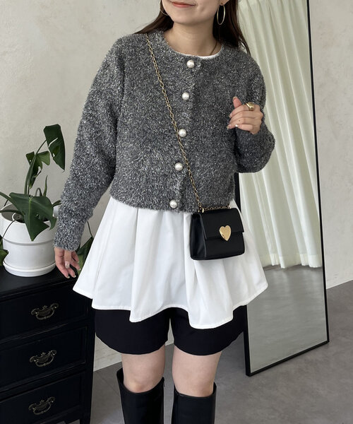 prose verse（プロズヴェール）の「ラメシャギーパールボタンカーディガン（カーディガン/ボレロ・レディース・ベージュ/チャコールグレー・MEDIUM）」の8枚目の写真