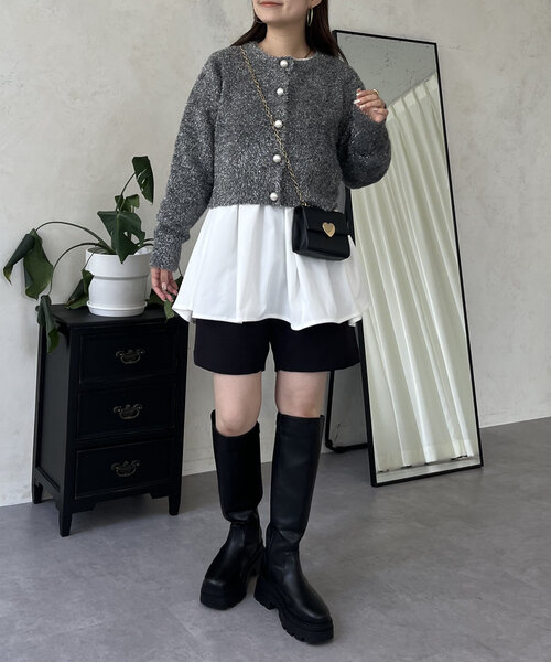 prose verse（プロズヴェール）の「ラメシャギーパールボタンカーディガン（カーディガン/ボレロ・レディース・ベージュ/チャコールグレー・MEDIUM）」の10枚目の写真