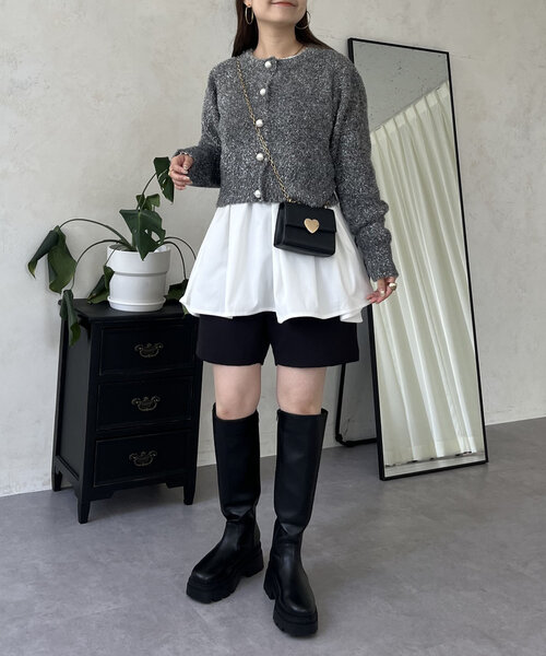 prose verse（プロズヴェール）の「ラメシャギーパールボタンカーディガン（カーディガン/ボレロ・レディース・ベージュ/チャコールグレー・MEDIUM）」の12枚目の写真