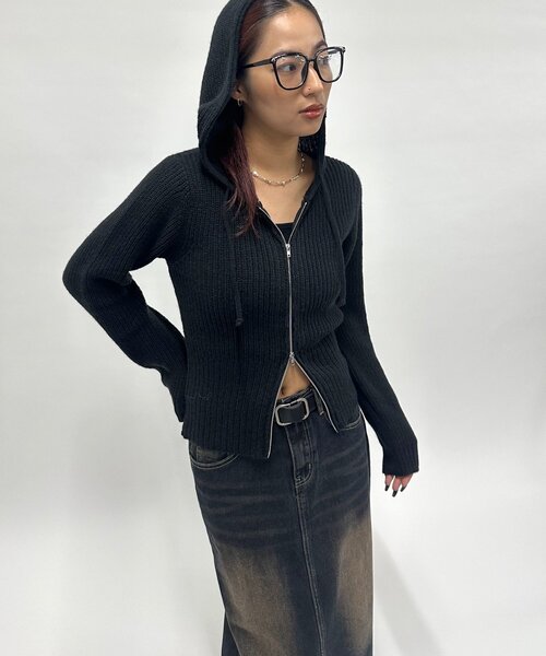 WHO'S WHO gallery(フーズフーギャラリー)の「ショートジップニットパーカー(パーカー・レディース・グレー/ブラック/ブラウン・FREE)」の4枚目の写真