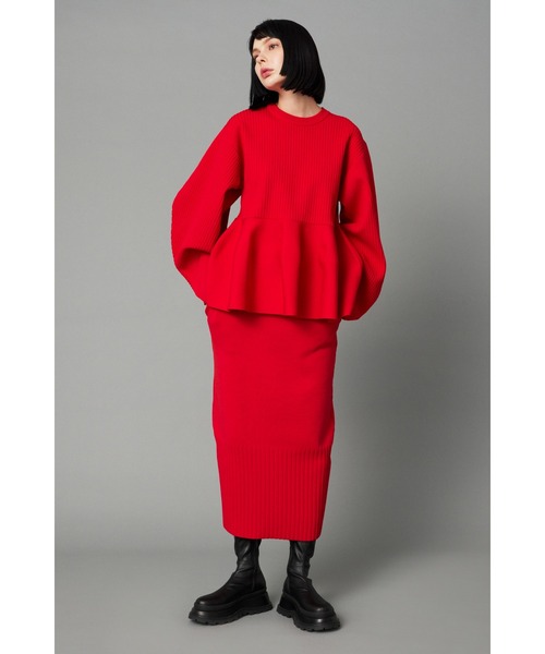 HeRIN.CYE(ヘリンドットサイ)の「2way slit knit skirt 2ウェイスリットニットスカート(スカート・レディース・レッド/ライトブルー/ネイビー・FREE)」の3枚目の写真