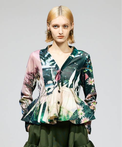 NON TOKYO(ノントーキョー)の「DIRECT PRINT RIB GATHER CARDIGAN(カーディガン/ボレロ・レディース・オレンジ/マルチ・FREE)」の2枚目の写真
