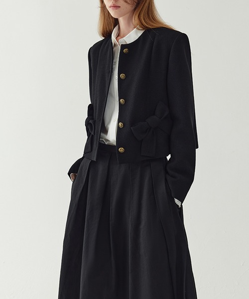 Chloé ノーカラー黒リボンジャケット T36 shushutong