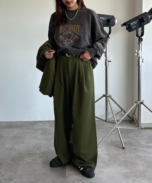 【新品未使用】B.T.S.J. ストレートパンツ S 黒/緑（おまけ付） セール】アソートゆるストレートパンツ【SET UP可能】【ZOZOTOWN限定