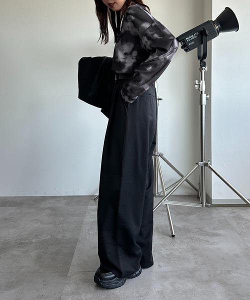 【新品未使用】B.T.S.J. ストレートパンツ S 黒/緑 セール】［size SHORT/TALLあり］ホームスパン ストレート パンツ