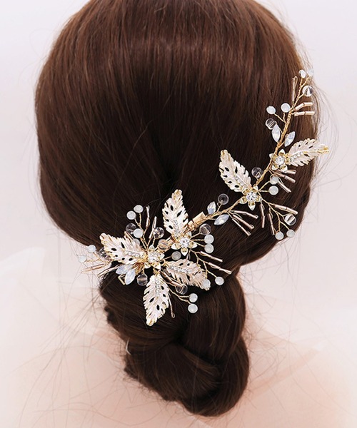 セール】フラワー リーフ ガーランド ウエディング ヘアクリップ
