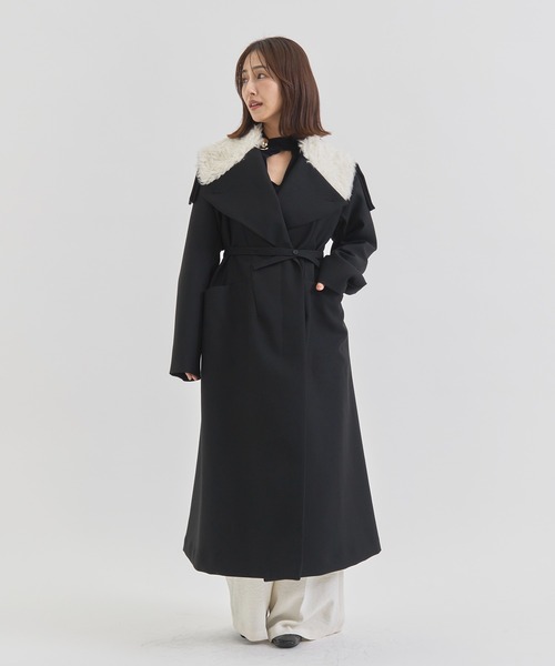 HARUNOBUMURATA ブラックロングコート HARUNOBUMURATA/ハルノブムラタ】KELLY/ビッグカラーファーロング