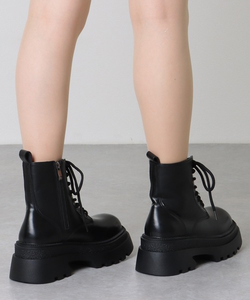 セール】レザー調 厚底 レースアップ ショート ブーツ（ブーツ）｜Lace