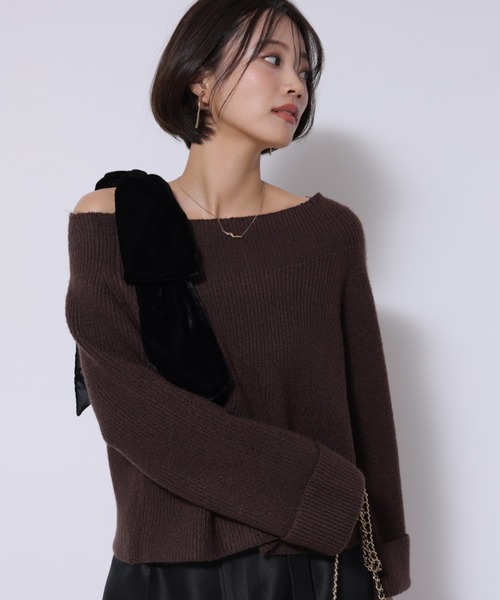 アシメリボンクロップドニット（ニット/セーター）｜Apuweiser-riche  