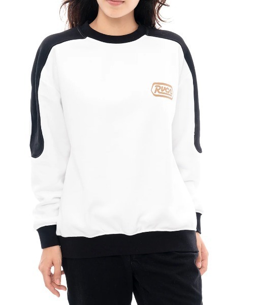 トレーナー スウェット RVCA レディース STATION TRACK CREW トレーナー/ルーカロゴショルダー切り替えバックプリントクルーネック セール】RVCA レディース STATION TRACK CREW トレーナー/ルーカ