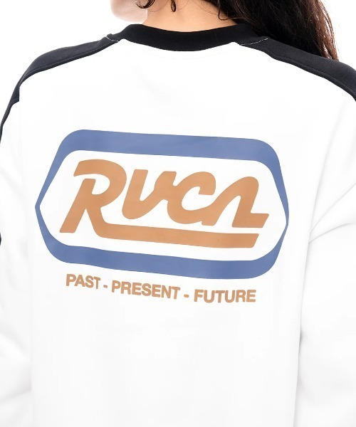 トレーナー スウェット RVCA レディース STATION TRACK CREW トレーナー/ルーカロゴショルダー切り替えバックプリントクルーネック RVCA トレーナー スウェット レディース STATION TRACK CREW