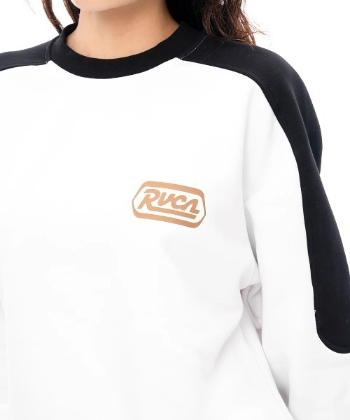 トレーナー スウェット RVCA レディース STATION TRACK CREW トレーナー/ルーカロゴショルダー切り替えバックプリントクルーネック セール】RVCA レディース STATION TRACK CREW トレーナー/ルーカ
