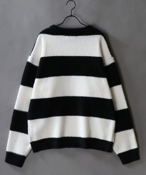 SITRY（シトリー）の「Feather Yarn Thick Stripe Knit Pullover/オーバーサイズ フェザーヤーン ボーダー ニット セーター（ニット/セーター・メンズ・レッド系その他/ホワイト系その他/ブルー系その他/ブラック系その他・L/M）」の5枚目の写真
