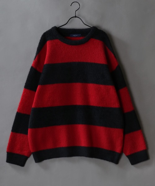 セール】Feather Yarn Thick Stripe Knit Pullover/オーバー
