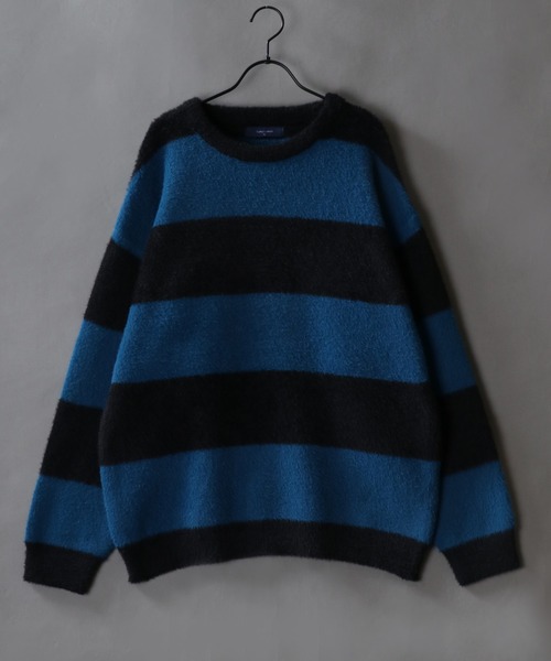 SITRY（シトリー）の「Feather Yarn Thick Stripe Knit Pullover/オーバーサイズ フェザーヤーン ボーダー ニット セーター（ニット/セーター・メンズ・レッド系その他/ホワイト系その他/ブルー系その他/ブラック系その他・L/M）」の15枚目の写真