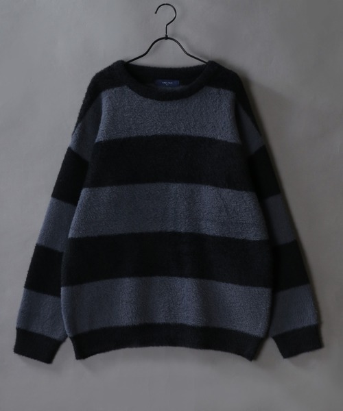 SITRY（シトリー）の「Feather Yarn Thick Stripe Knit Pullover/オーバーサイズ フェザーヤーン ボーダー ニット セーター（ニット/セーター・メンズ・レッド系その他/ホワイト系その他/ブルー系その他/ブラック系その他・L/M）」の14枚目の写真