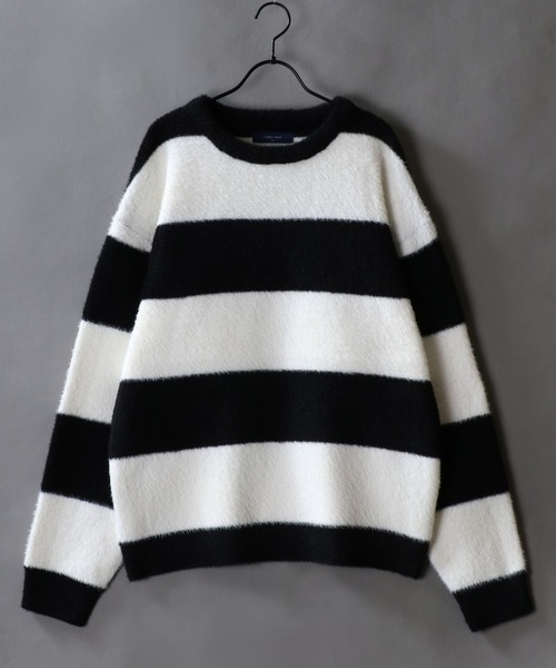 SITRY（シトリー）の「Feather Yarn Thick Stripe Knit Pullover/オーバーサイズ フェザーヤーン ボーダー ニット セーター（ニット/セーター・メンズ・レッド系その他/ホワイト系その他/ブルー系その他/ブラック系その他・L/M）」の13枚目の写真