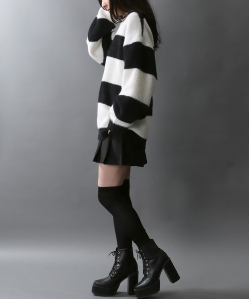 SITRY（シトリー）の「Feather Yarn Thick Stripe Knit Pullover/オーバーサイズ フェザーヤーン ボーダー ニット セーター（ニット/セーター・メンズ・レッド系その他/ホワイト系その他/ブルー系その他/ブラック系その他・L/M）」の21枚目の写真