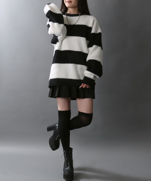 SITRY（シトリー）の「Feather Yarn Thick Stripe Knit Pullover/オーバーサイズ フェザーヤーン ボーダー ニット セーター（ニット/セーター・メンズ・レッド系その他/ホワイト系その他/ブルー系その他/ブラック系その他・L/M）」の20枚目の写真