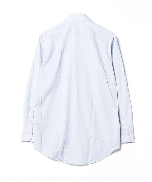 長袖】ワイドカラーワイシャツ ブルー 千鳥格子 ストレッチ 形態安定  