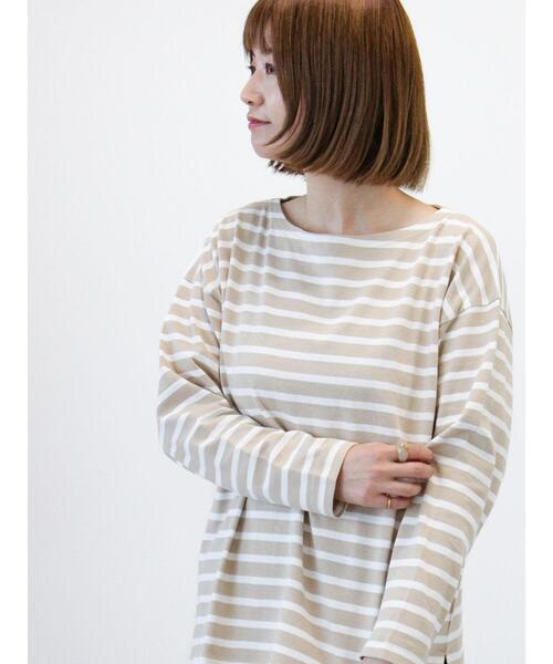 Lugnoncure（ルノンキュール）の「ボートネックボーダーワイドトップス（Tシャツ/カットソー・レディース・ベージュ/ネイビー/オフホワイト/ラベンダー・F）」の3枚目の写真