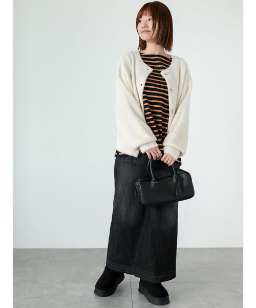 Lugnoncure（ルノンキュール）の「ボートネックボーダーワイドトップス（Tシャツ/カットソー・レディース・ベージュ/ネイビー/オフホワイト/ラベンダー・F）」の7枚目の写真