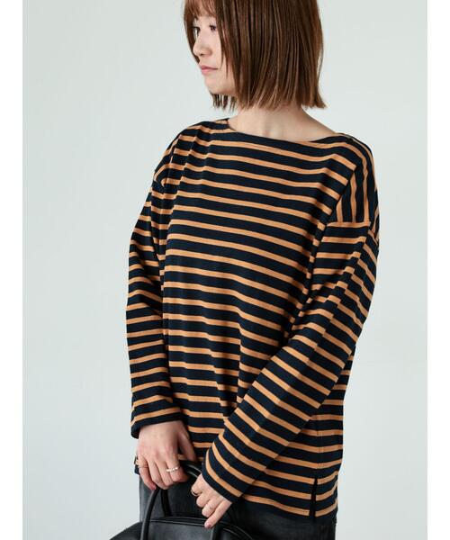 Lugnoncure（ルノンキュール）の「ボートネックボーダーワイドトップス（Tシャツ/カットソー・レディース・ベージュ/ネイビー/オフホワイト/ラベンダー・F）」の8枚目の写真