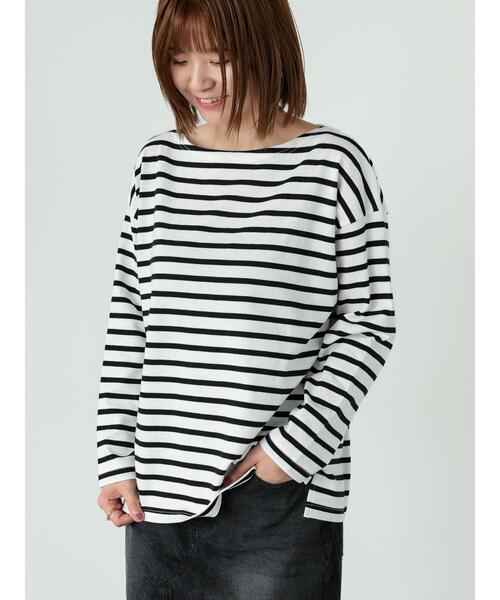 Lugnoncure（ルノンキュール）の「ボートネックボーダーワイドトップス（Tシャツ/カットソー・レディース・ベージュ/ネイビー/オフホワイト/ラベンダー・F）」の11枚目の写真