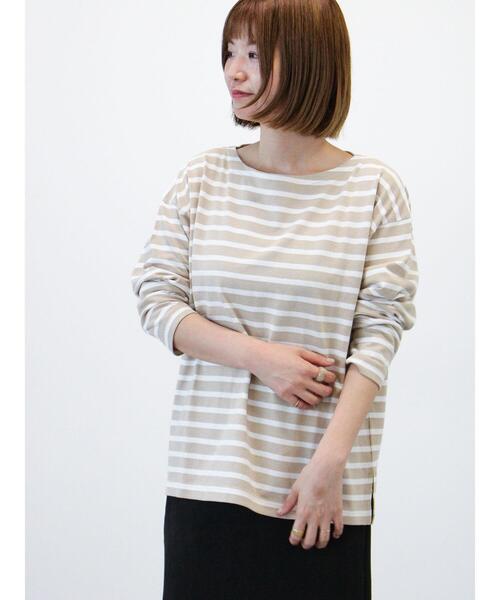 Lugnoncure（ルノンキュール）の「ボートネックボーダーワイドトップス（Tシャツ/カットソー・レディース・ベージュ/ネイビー/オフホワイト/ラベンダー・F）」の13枚目の写真