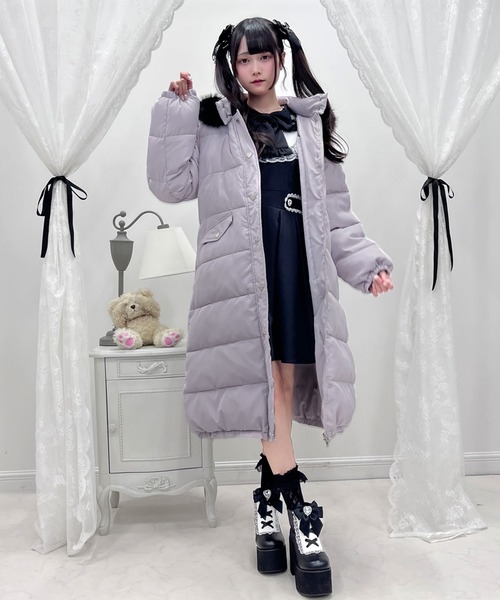 値下げ！美品　AIMER 黒 ダウン ロングコート ラビットファー付き dd280n1_1.jpg