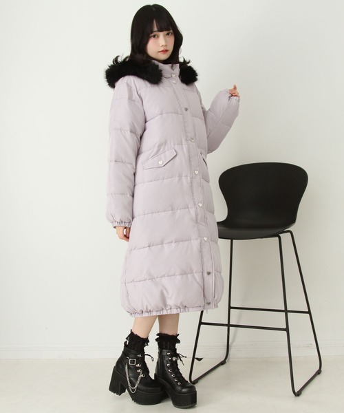 セール】ファー付きハートスタッズロングダウンコート（ダウン