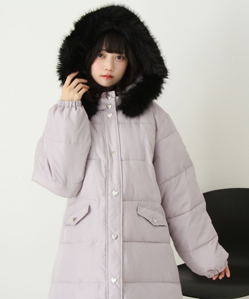セール】ファー付きハートスタッズロングダウンコート（ダウン
