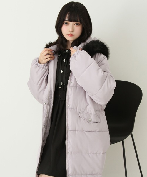 ファー付きハートスタッズロングダウンコート（ダウンジャケット