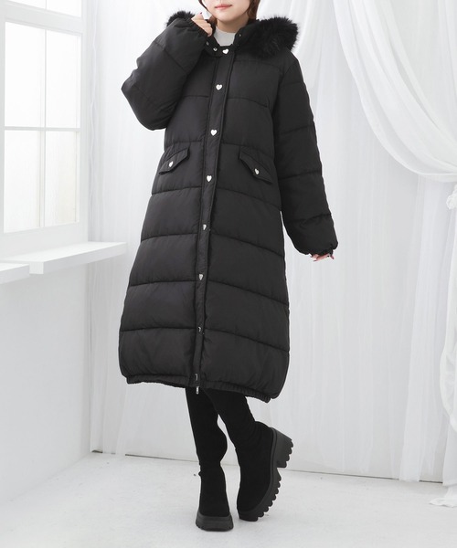 ファー付きハートスタッズロングダウンコート（ダウンジャケット