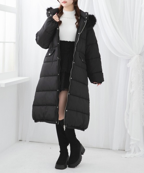 ファー付きハートスタッズロングダウンコート（ダウンジャケット