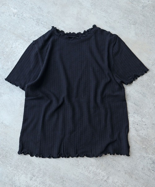 △強撚針抜ジャカード ハイネック半袖プルオーバー（Tシャツ