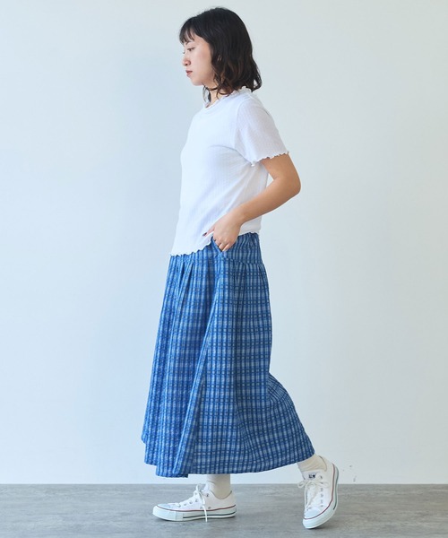 bulle de savon（ビュルデサボン）の「●強撚針抜ジャカード ハイネック半袖プルオーバー（Tシャツ/カットソー・レディース・サックスブルー/ブラック/ホワイト・FREE）」の9枚目の写真