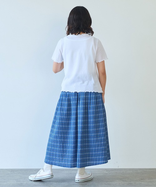 bulle de savon（ビュルデサボン）の「●強撚針抜ジャカード ハイネック半袖プルオーバー（Tシャツ/カットソー・レディース・サックスブルー/ブラック/ホワイト・FREE）」の10枚目の写真