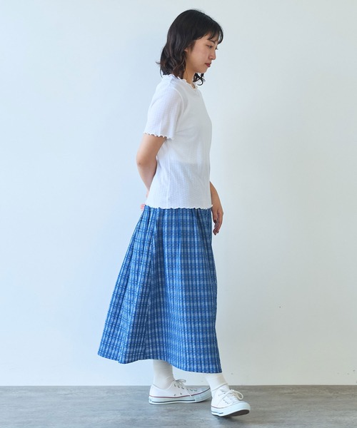 bulle de savon（ビュルデサボン）の「●強撚針抜ジャカード ハイネック半袖プルオーバー（Tシャツ/カットソー・レディース・サックスブルー/ブラック/ホワイト・FREE）」の11枚目の写真